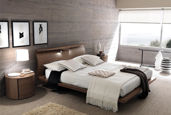 Phòng ngủ ấm áp với tường gỗ