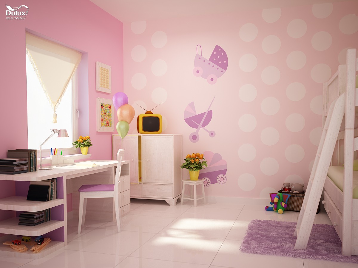 phòng ngủ dễ thương với họa tiết chấm bi