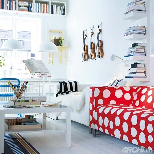 phòng ngủ dễ thương với họa tiết chấm bi